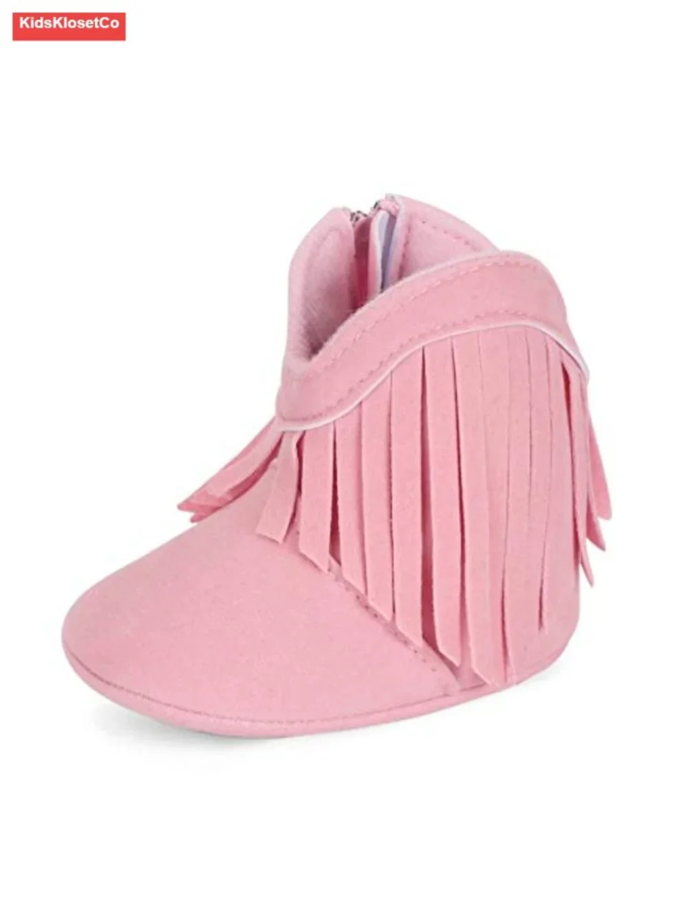 Baby Girls' Cowboy Tassel Boots with Zipper Closure, Soft Cotton Sole